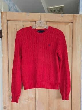 Ralph Lauren Red Cable-Knit Crewneck Sweater